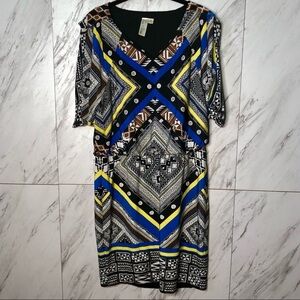 Emma & Michele Geometric Aztec V-Neck Jersey Dress SZ M